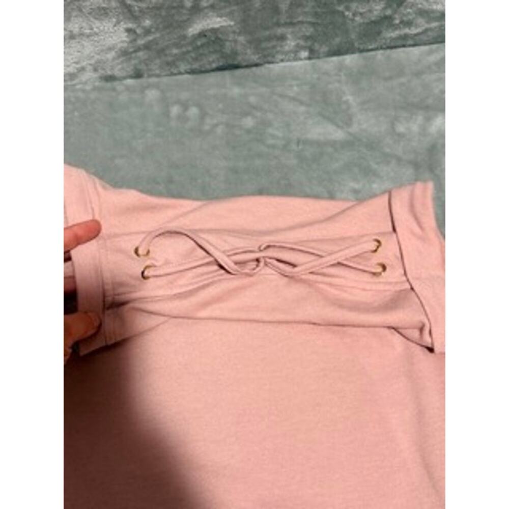 Cupio Blush Pink Lace-Up Shoulder Knit Top 2X Soft Short Sleeve Plus Size - Picture 5 of 9